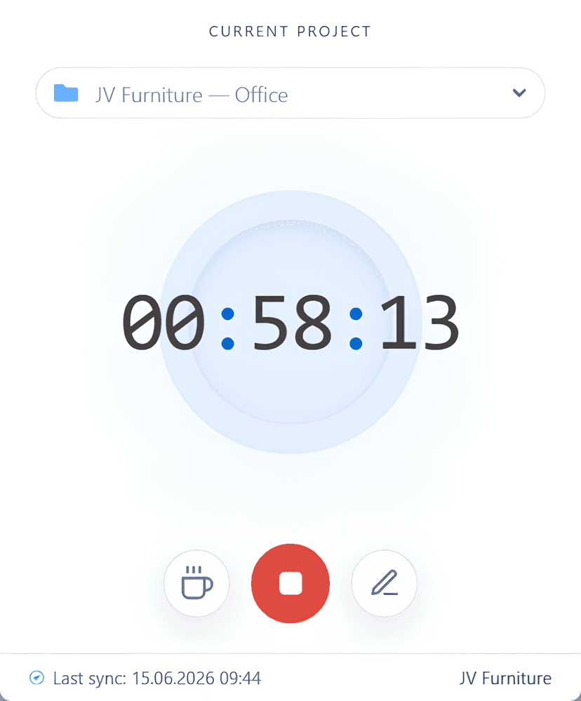 Hubnity time tracker and project switching interface